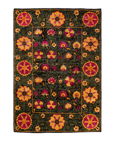 Adorn Hand Woven Rugs Suzani M1620 6'4" X 9'2" Area Rug In Black
