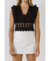Endless Rose Plunging Neck Lace Trim Top In Black