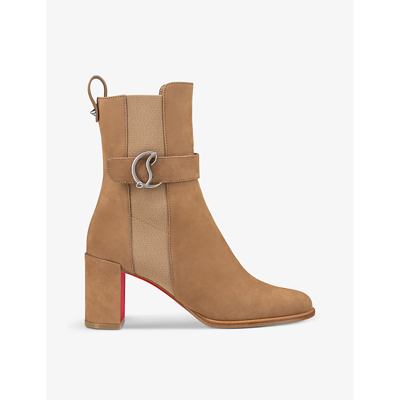Christian Louboutin Cl-buckle Red Sole Leather Booties In Roca