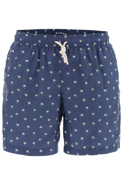 Manebi Printed Swim Trunks In Blue