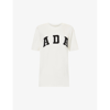 ADANOLA ADANOLA WOMENS WHITE LOGO-APPLIQUÉ RELAXED-FIT COTTON-JERSEY T-SHIRT,67033653