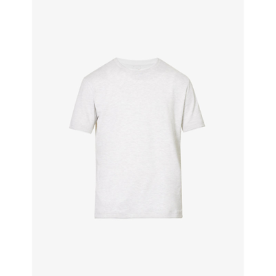 Eleventy Mens White Denim Crewneck Contrast-trim Cotton-jersey T-shirt In Grey White