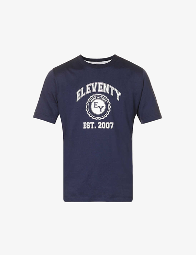 Eleventy Mens Navy Logo Graphic-print Cotton-jersey T-shirt