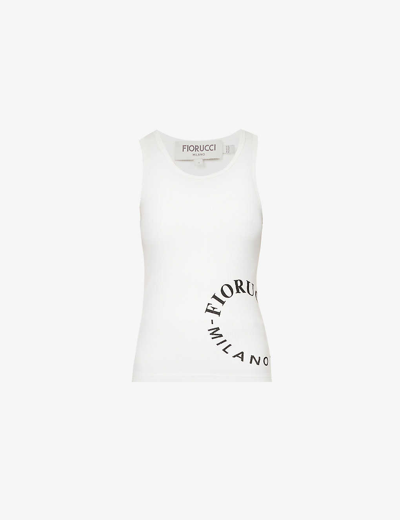 Fiorucci Womens White Logo-print Ribbed Stretch-woven Top