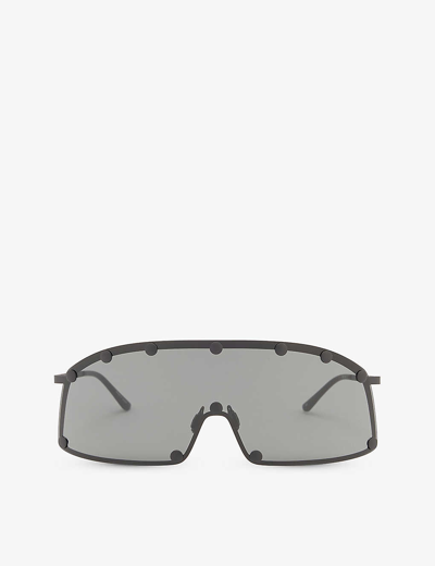 Rick Owens Mirrored Shield Sunglasses In Blk Temple/blk Lens