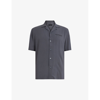 Allsaints Underground Logo Print Relaxed Fit Button Down Camp Shirt In Pipe Grey