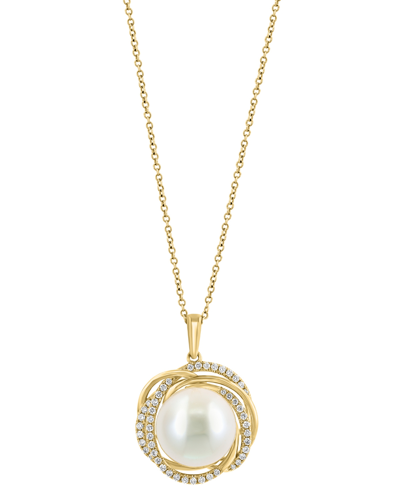Effy Collection Effy Freshwater Pearl (13mm) & Diamond (1/3 Ct. T.w.) Spiral Halo 16" Pendant Necklace In 14k Gold
