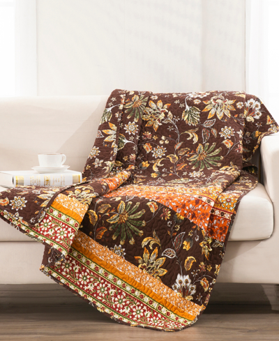 Greenland Home Fashions Audrey Tropical Floral Quilted Throw, 50"x60" In Chocolate