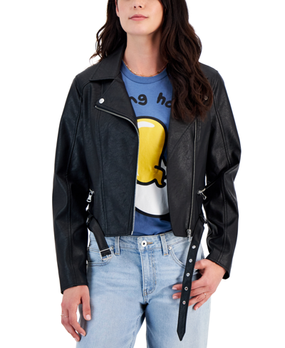 Coffeeshop Juniors' Faux-leather Long-sleeve Moto Jacket, Created By Macy's In Black