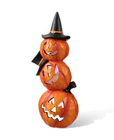 Glitzhome 14.25" H Halloween Lighted Stacked Resin Pumpkin Table Decor In Multi