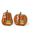 GLITZHOME 8.5" H FALL FAUX KNITTED RESIN PUMPKIN, SET OF 2