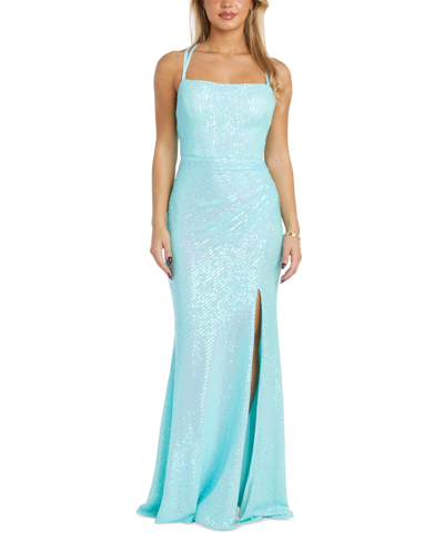 Nightway Women's Iridescent Sequined Strappy-back Gown In Aquamarine