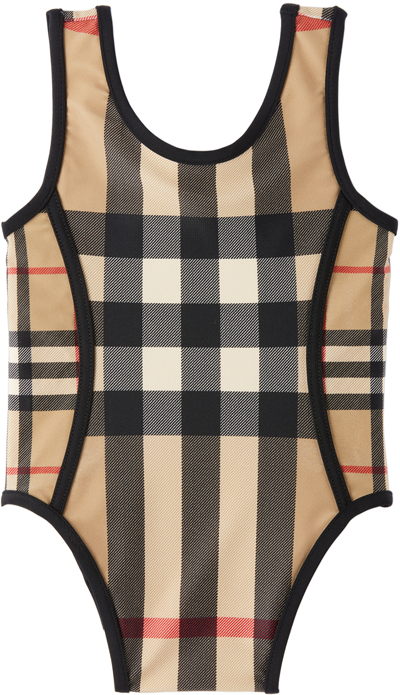 Burberry Baby Beige Check Swimsuit In Arch Beige Ip Chk Ca