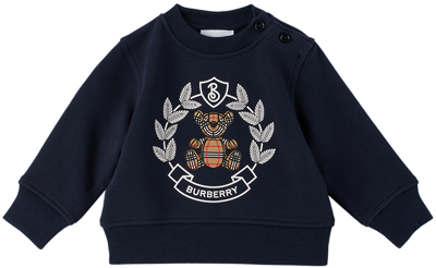Burberry Babies' Thomas Bear Print Cotton Sweatshirt In Blu