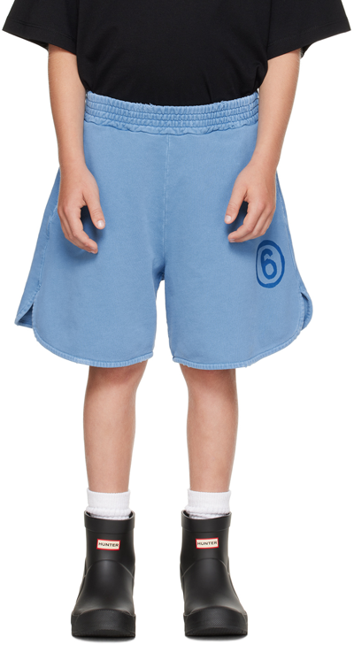 Mm6 Maison Margiela Kids Blue Printed Shorts In Mm01c M6804 Blue