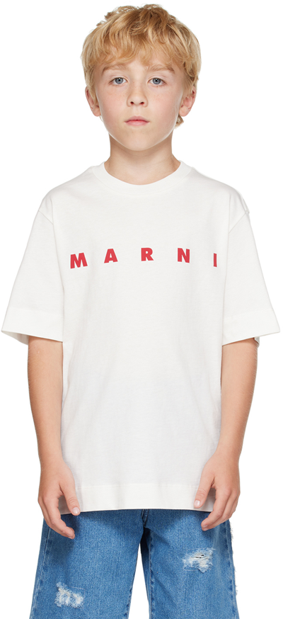 Marni Kids' Logo-print Crew-neck T-shirt In White