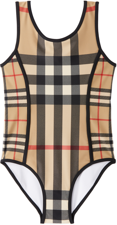 Burberry Kids' Beige Swimsuit For Girls With Iconic Check