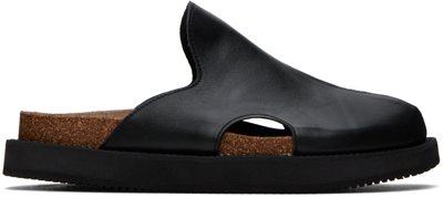 Y's Round-toe Leather Mules In Schwarz