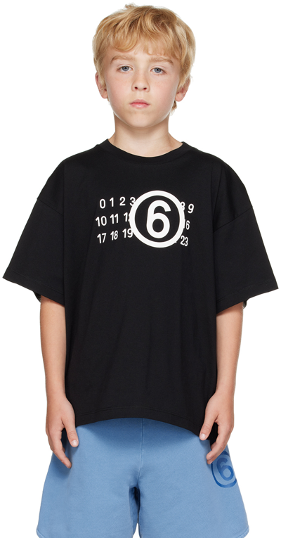 Mm6 Maison Margiela Kids' Numbers-motif Cotton T-shirt In Black