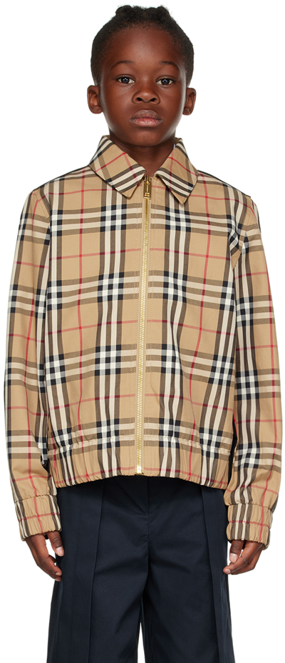 Burberry Kids' 格纹拉链夹克 In Brown