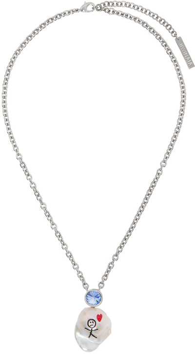 Jiwinaia Ssense Exclusive Kids Silver Stick Person Necklace In Silver Blue