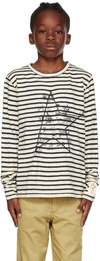 GOLDEN GOOSE KIDS OFF-WHITE & NAVY EMBROIDERED LONG SLEEVE T-SHIRT