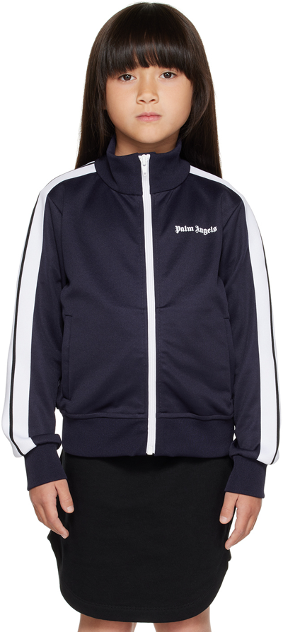 Palm Angels Kids Blue Bonded Track Jacket In Blue White