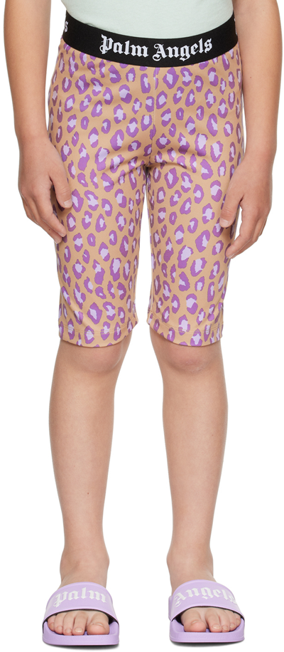 Palm Angels Kids' Animal-printed Biker Shorts In Beige