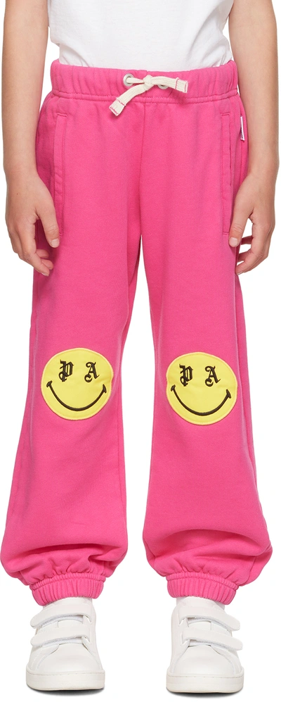 Palm Angels Kids' Smiley Print Track Trousers In Pink