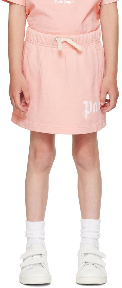 Palm Angels Kids Pink Printed Skirt In Pink White