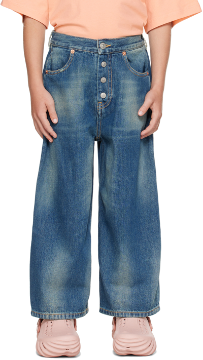 Mm6 Maison Margiela Kids Buttoned Straight Leg Jeans In Mm090 M601 Blue