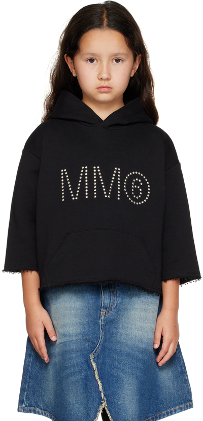 Mm6 Maison Margiela Kids Black Studded Hoodie In Mm007 M6900 Black