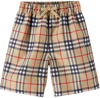 BURBERRY KIDS BEIGE CHECK SWIM SHORTS