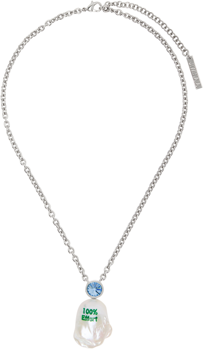 Jiwinaia Ssense Exclusive Kids Silver '100% Effort' Necklace In Silver Blue