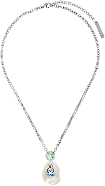 Jiwinaia Ssense Exclusive Kids Silver Baby Rabbit Necklace In Silver Green