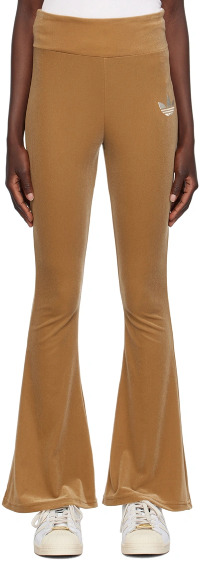 Adidas Originals Beige Flared Leggings In Brown Desert