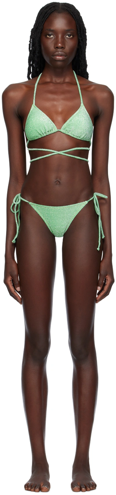 Reina Olga Green Miami Bikini In Mint Green Lurex