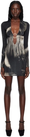 Louisa Ballou Helios Embellished Printed Stretch-jersey Mini Dress In 0997 Painted Black