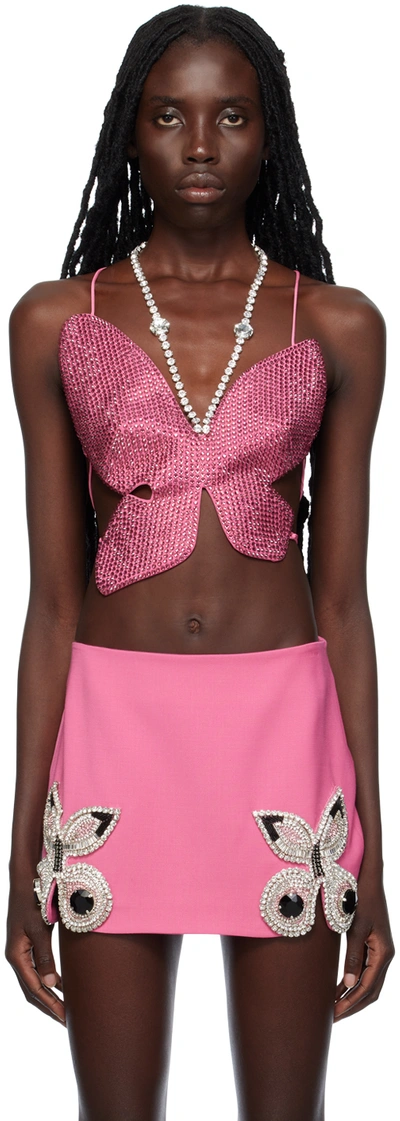 Area Crystal Embellished Butterfly Top In Pink