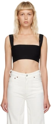 Victoria Beckham Square Neck Cropped Sleeveless Bandeau Top In 1 Black