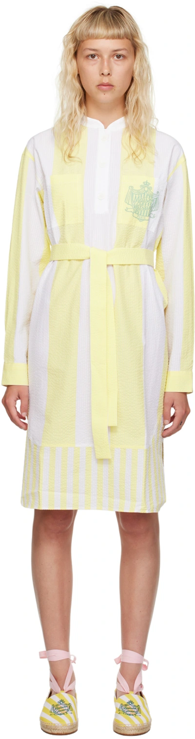 Maison Kitsuné White & Yellow Hotel Olympia Edition Poolside Dress In P725 Lemon