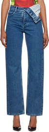 Y/project Fold-over Waist Straight Denim Jeans In Ice Blue