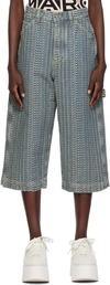Marc Jacobs Blue 'the Washed Monogram' Denim Shorts In 473 Sun Faded Denim