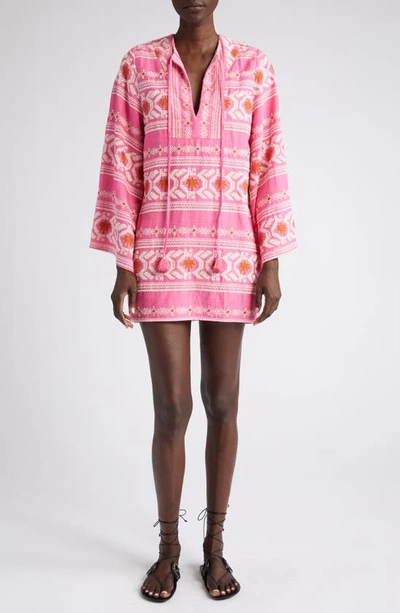 Johanna Ortiz Apurimac Mini Tunic Dress In Tropic Pink Ecru