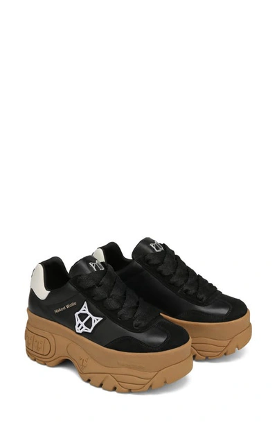 Naked Wolfe Warrior Platform Sneaker In Black-leather