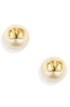 Valentino Garavani Vlogo Signature Imitation Pearl Stud Earrings In Gold/cream