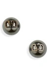 Valentino Garavani Vlogo Signature Imitation Pearl Stud Earrings In Ruthenium/crystal Black