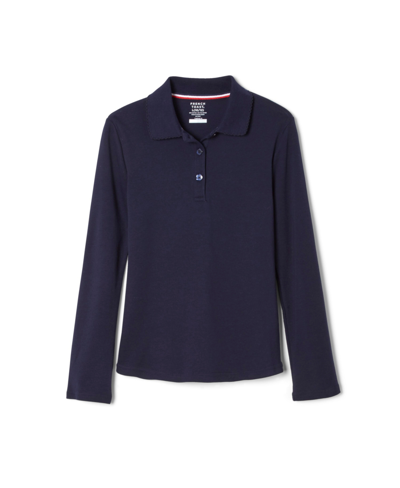 French Toast Toddler Girls Long Sleeve Picot Collar Interlock Polo Shirt In Navy