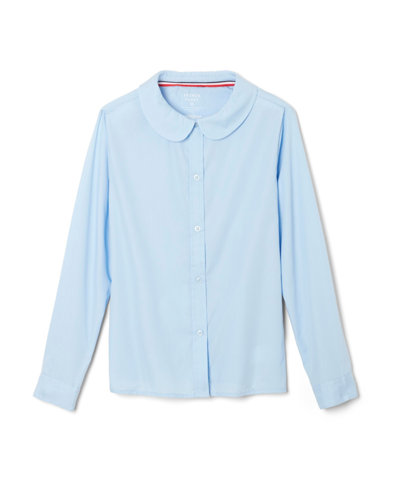 French Toast Big Girls Long Sleeve Modern Peter Pan Collar Blouse In Blue