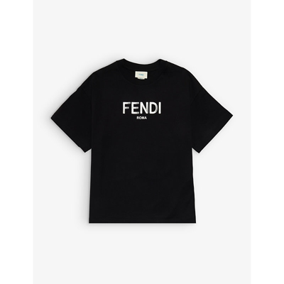 Fendi Kids' Ff Logo-print Cotton-jersey T-shirt 4-12 Years In Black+metal